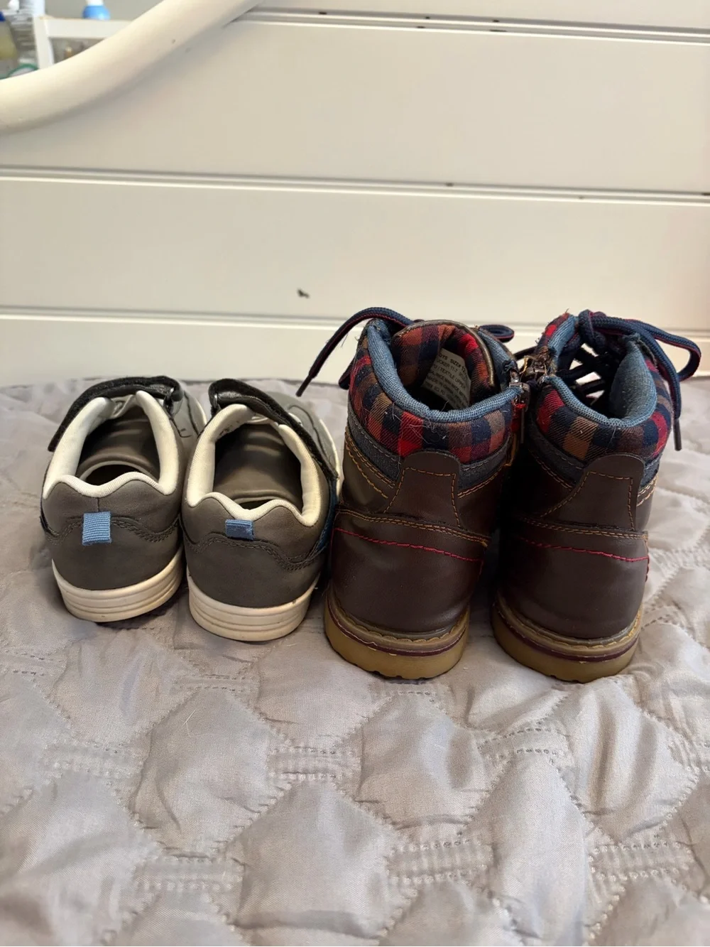 Kids Gray OshKosh B’gosh Casual Sneakers and Brown Leather Boots - Twin Pack